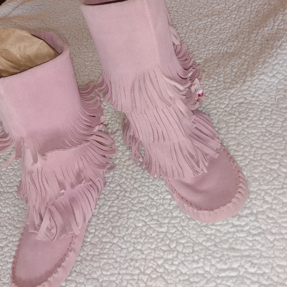 Steve Madden Dusty Pink Leather Apachee Fringed Moccasin Boots size 6.5 - Picture 5 of 15